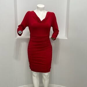 Boston Proper Red Jersey Ruched Bodycon Midi Dress Size 14